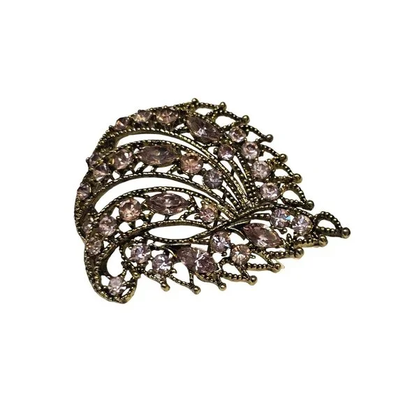 Vintage Gold-Tone‎ Rhinestone Brooch & Clip-On Earrings Set - Picture 4 of 7